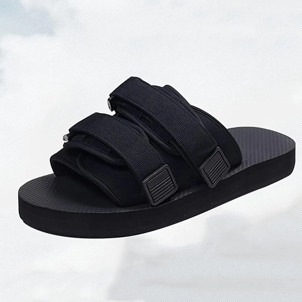 Men's Solid Colour Open Toe Breathable Sandals, Comfy Non Slip Durable Hook & Loop Fastener Beach Water Shoes, Summer