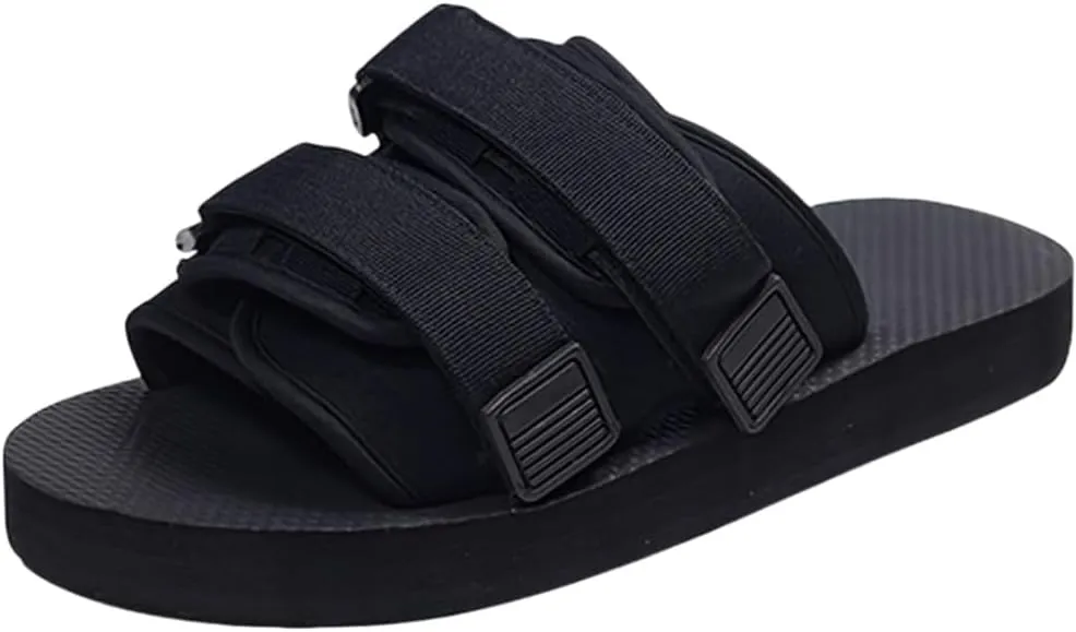 Men's Solid Colour Open Toe Breathable Sandals, Comfy Non Slip Durable Hook & Loop Fastener Beach Water Shoes, Summer