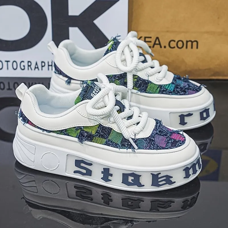 Men's Street Style Skate Shoes, Comfy Non Slip Casual Up Sneakers Outdoor Activities