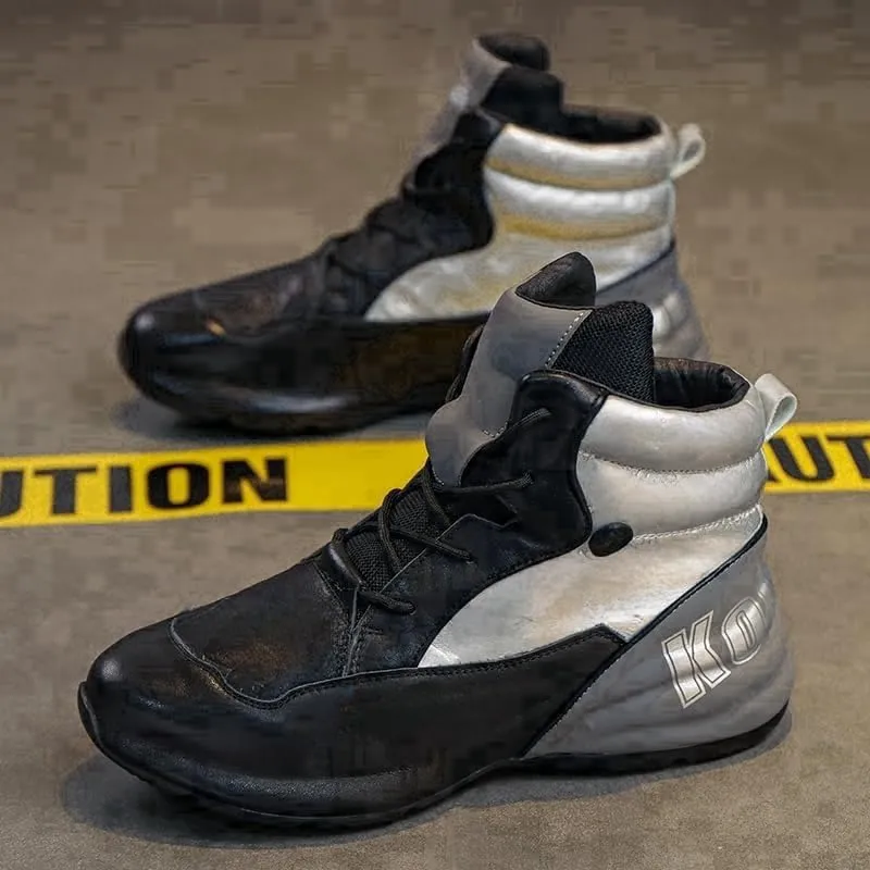 Men's Stylish High-Top Sneakers - Casual & Fashionable, Lace-Up, All-Season Comfort with Durable PVC Sole, for Autumn
