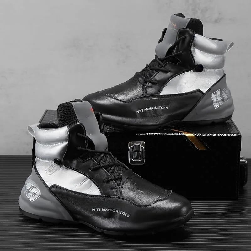 Men's Stylish High-Top Sneakers - Casual & Fashionable, Lace-Up, All-Season Comfort with Durable PVC Sole, for Autumn