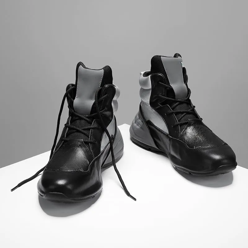Men's Stylish High-Top Sneakers - Casual & Fashionable, Lace-Up, All-Season Comfort with Durable PVC Sole, for Autumn