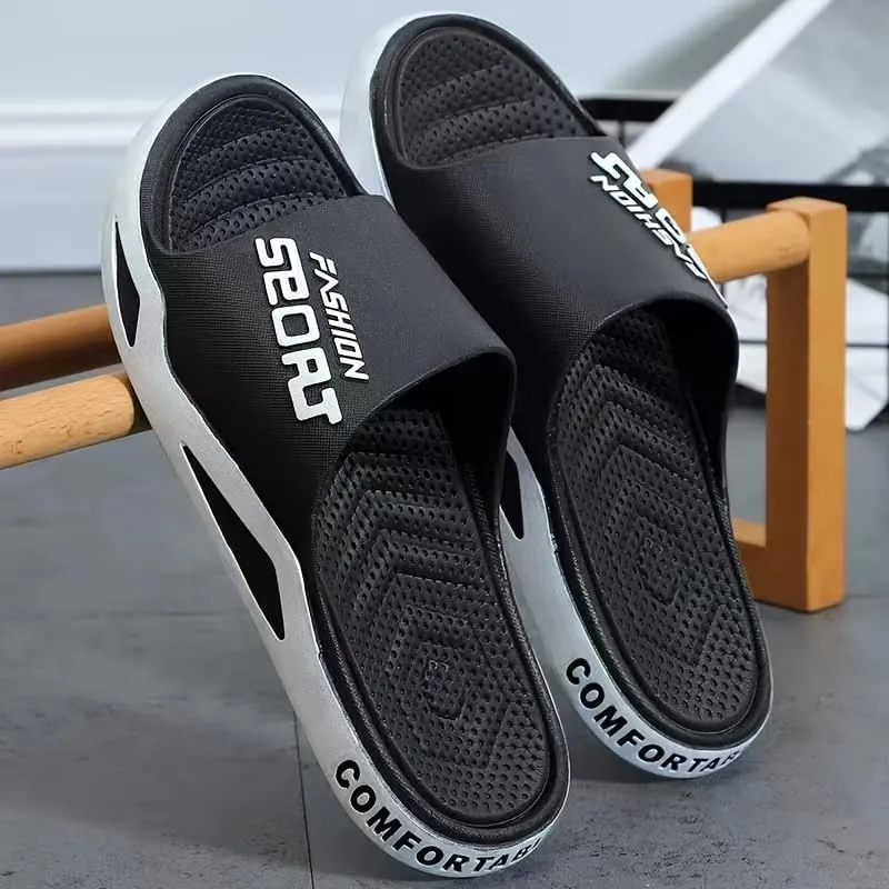 Men's Trendy PVC Slippers – Breathable Open-Toe Sandals with Non-Slip Sole, Indoor/Outdoor Water-Friendly Shoes for Beach, Gym & All-Season Wear