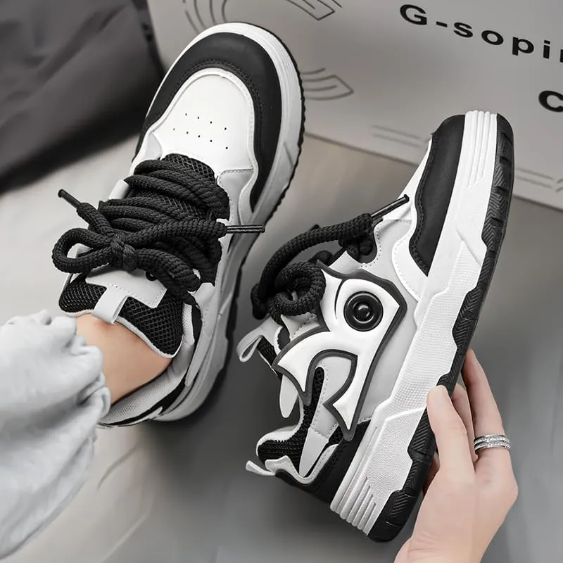 Men's Trendy Street Style Colour Block Skateboard Shoes, Breathable Comfy Non Slip Durable Platform Sneakers for Men's Outdoor Activities
