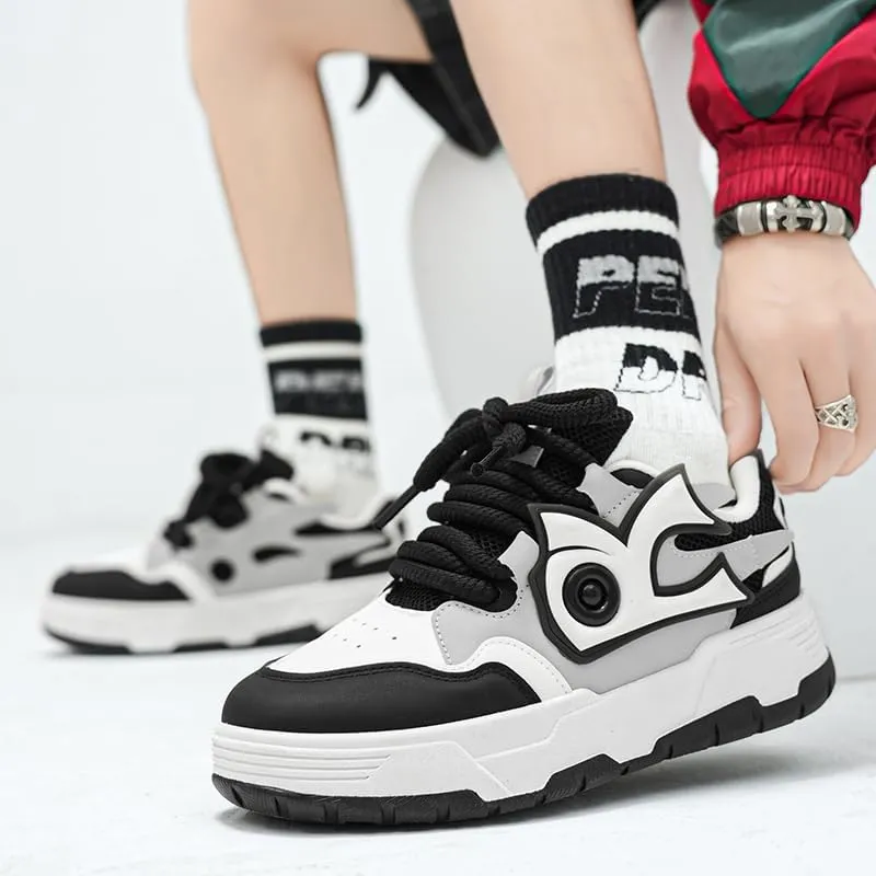 Men's Trendy Street Style Colour Block Skateboard Shoes, Breathable Comfy Non Slip Durable Platform Sneakers for Men's Outdoor Activities