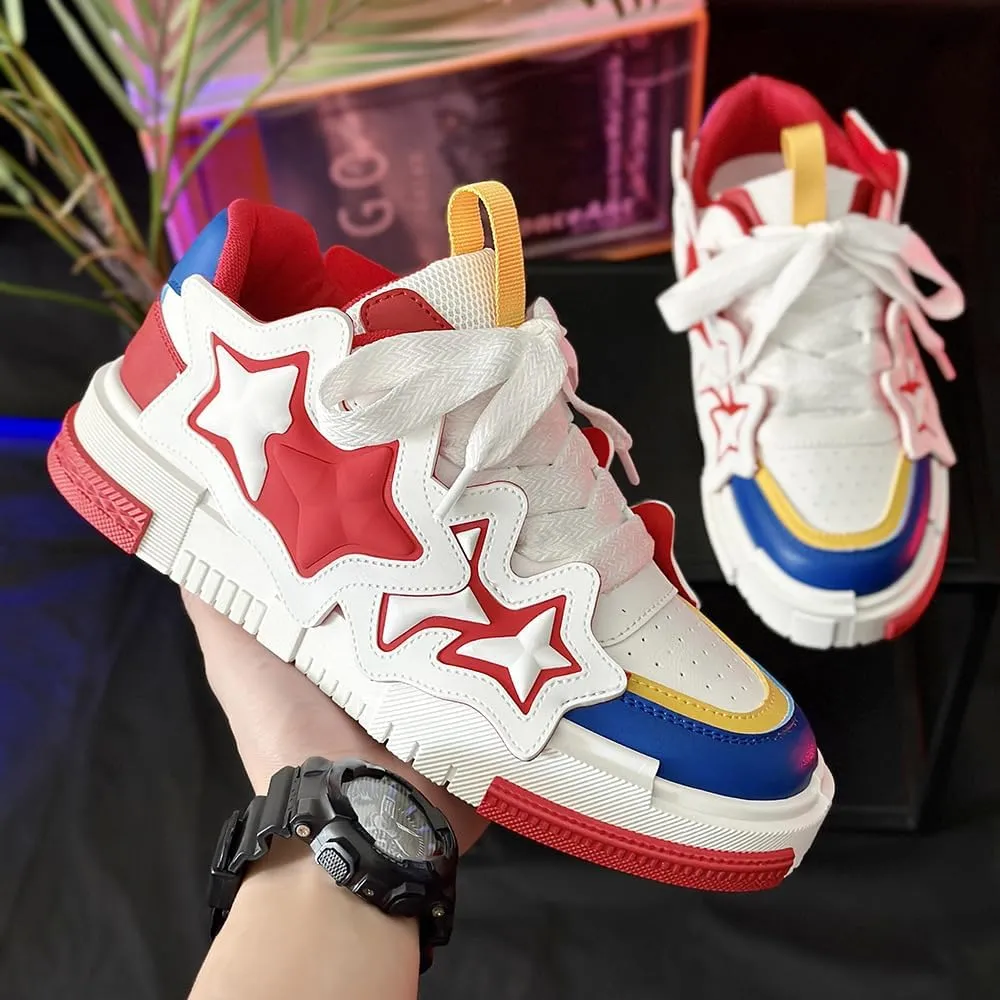 Men's Trendy Street Style Colour Block Skateboard Shoes, Comfy Non Slip Durable Platform Sneakers for Men's Outdoor Activities