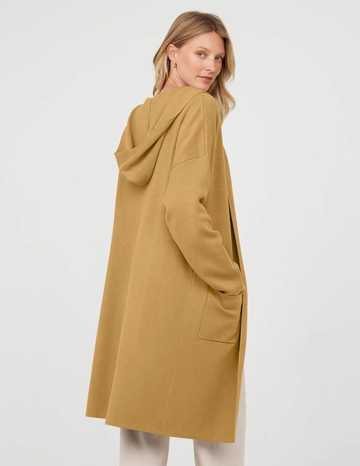 MEROKEETY Long Hooded Cardigan Sweaters for Women Oversized Open Front Coatigan Lady Jacket Coat Pockets