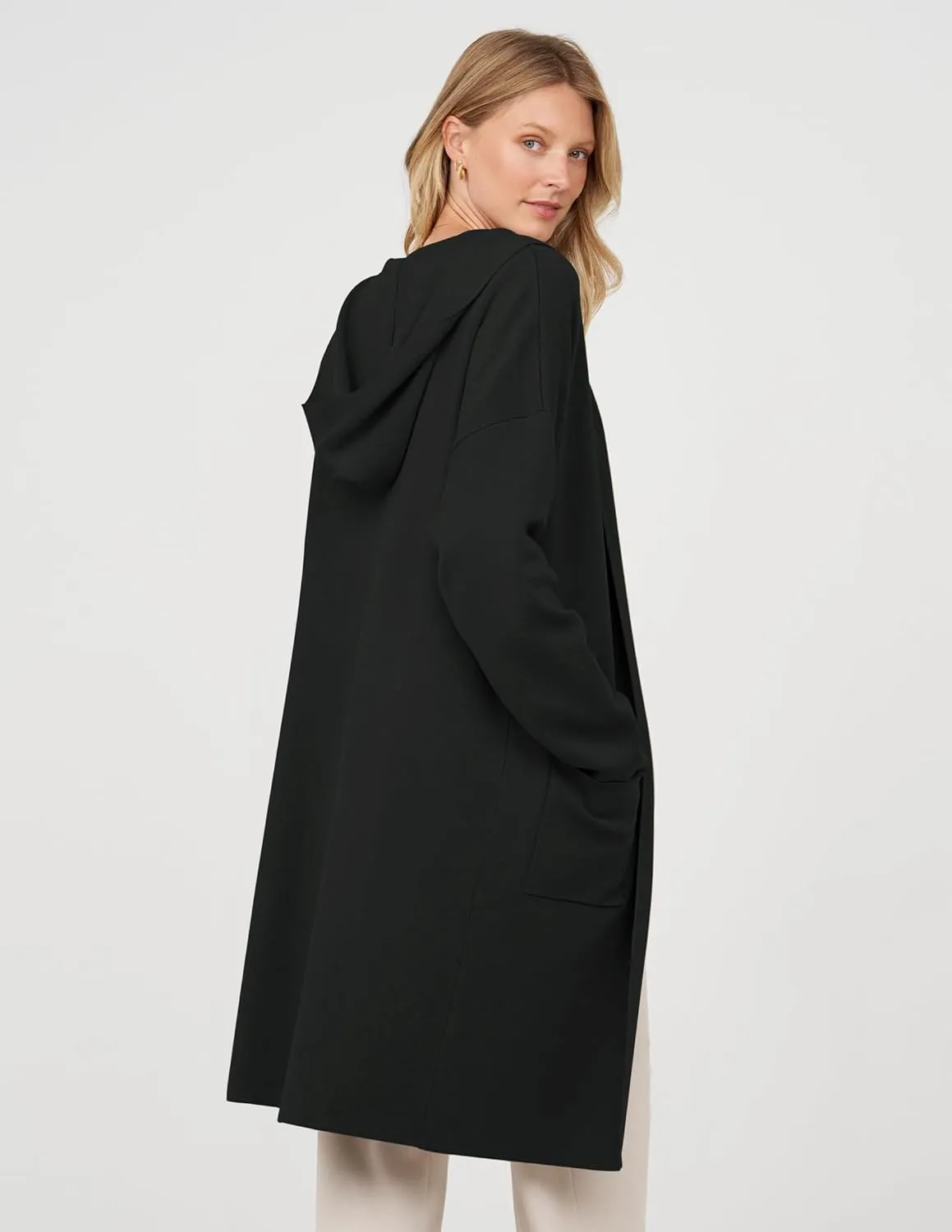 MEROKEETY Long Hooded Cardigan Sweaters for Women Oversized Open Front Coatigan Lady Jacket Coat Pockets