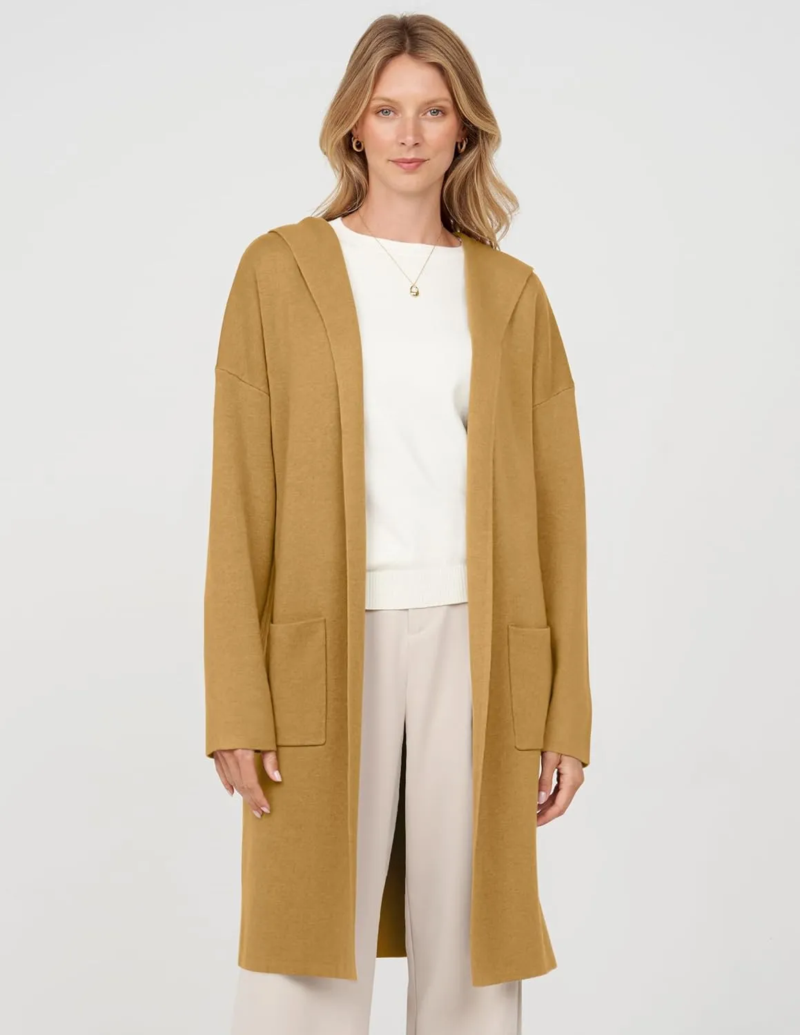 MEROKEETY Long Hooded Cardigan Sweaters for Women Oversized Open Front Coatigan Lady Jacket Coat Pockets