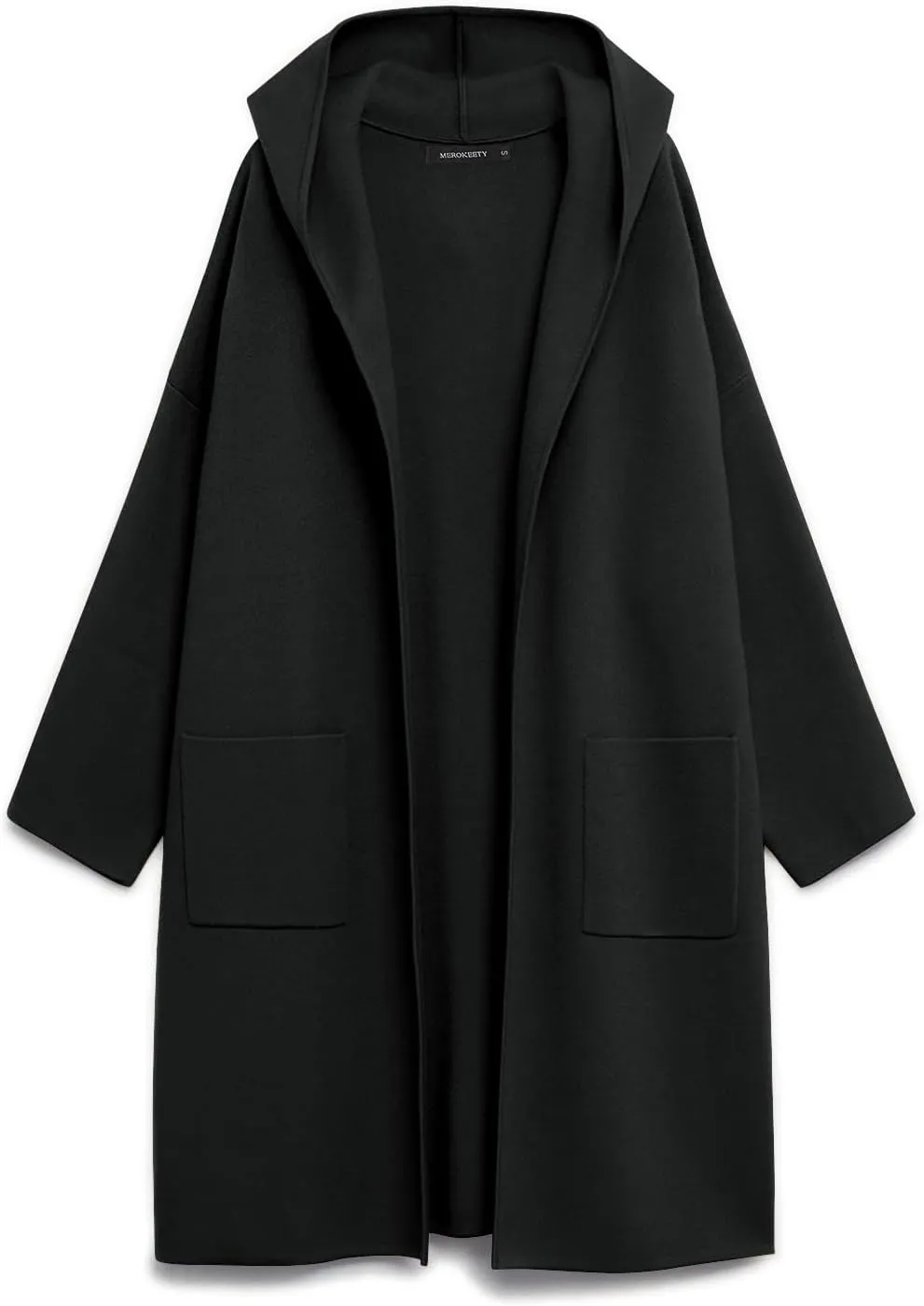 MEROKEETY Long Hooded Cardigan Sweaters for Women Oversized Open Front Coatigan Lady Jacket Coat Pockets