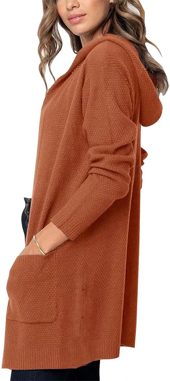 MEROKEETY Women's 2024 Long Sleeve Open Front Hoodie Knit Sweater Cardigan Outwear