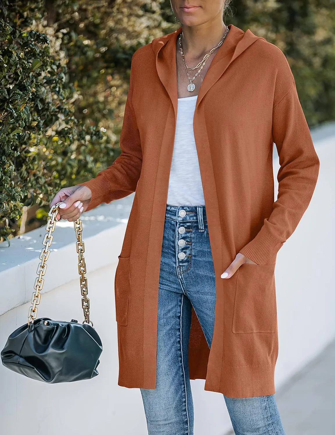 MEROKEETY Women's 2024 Long Sleeve Open Front Hoodie Knit Sweater Cardigan Outwear
