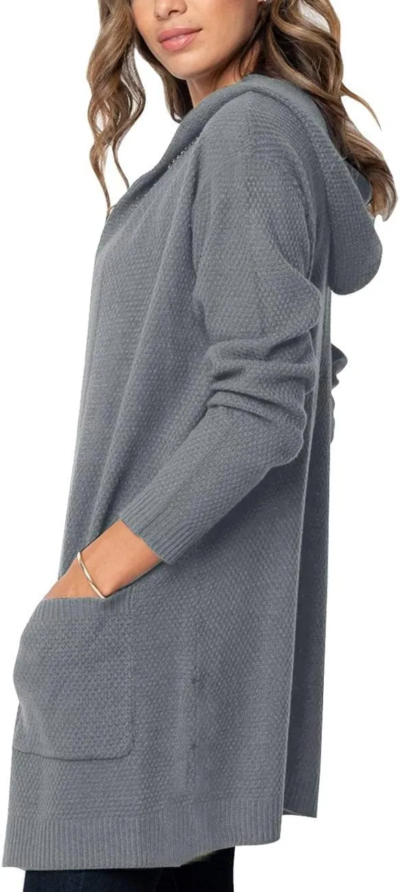 MEROKEETY Women's 2024 Long Sleeve Open Front Hoodie Knit Sweater Cardigan Outwear