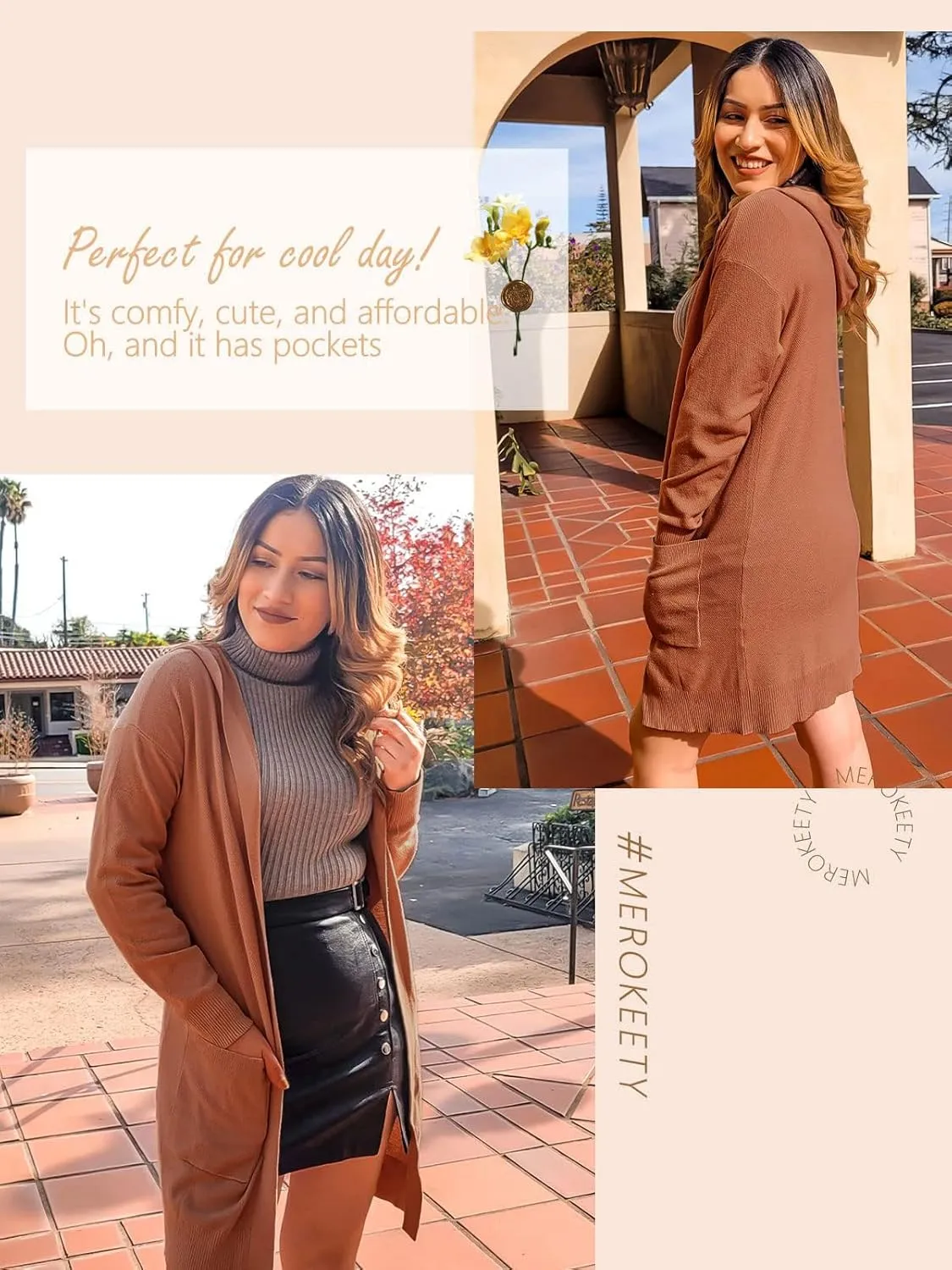 MEROKEETY Women's 2024 Long Sleeve Open Front Hoodie Knit Sweater Cardigan Outwear