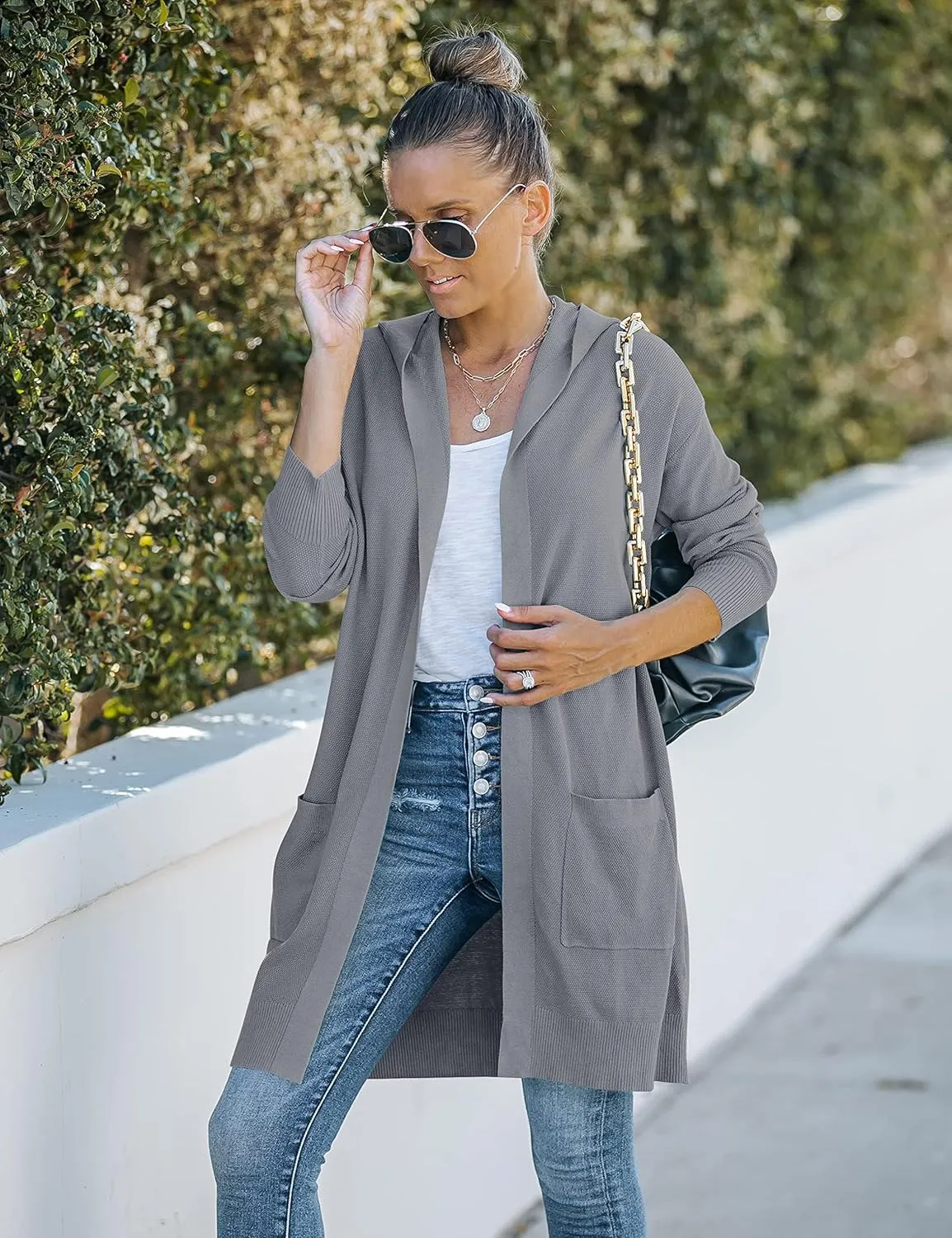MEROKEETY Women's 2024 Long Sleeve Open Front Hoodie Knit Sweater Cardigan Outwear