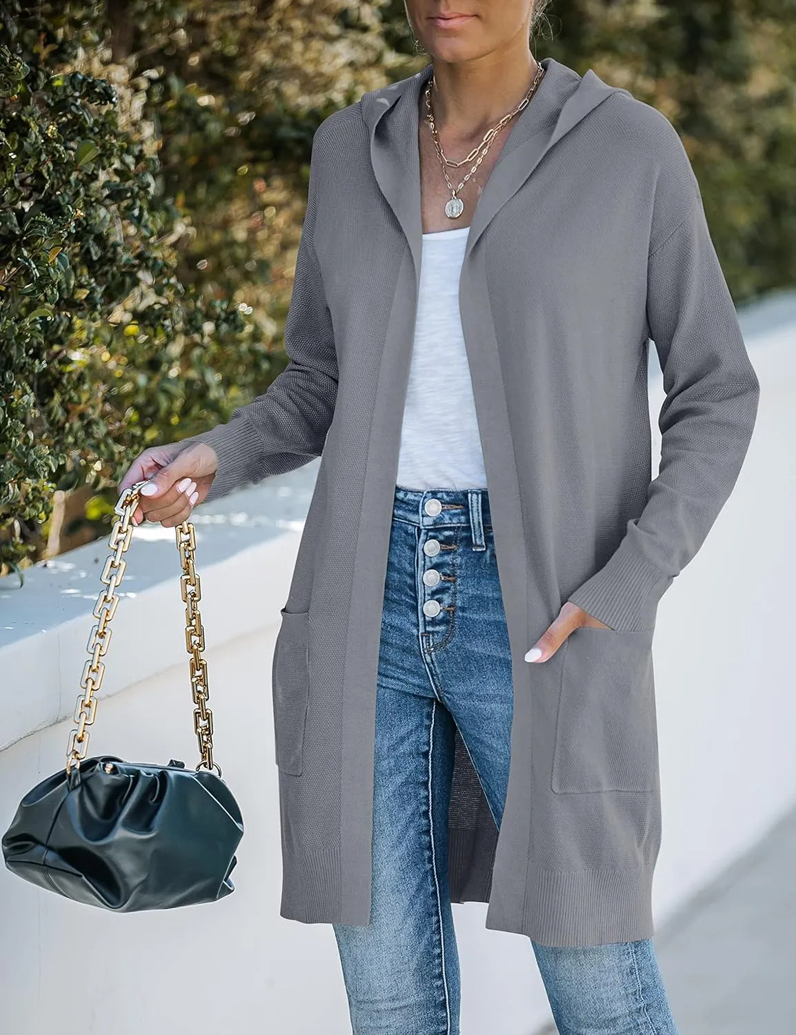 MEROKEETY Women's 2024 Long Sleeve Open Front Hoodie Knit Sweater Cardigan Outwear