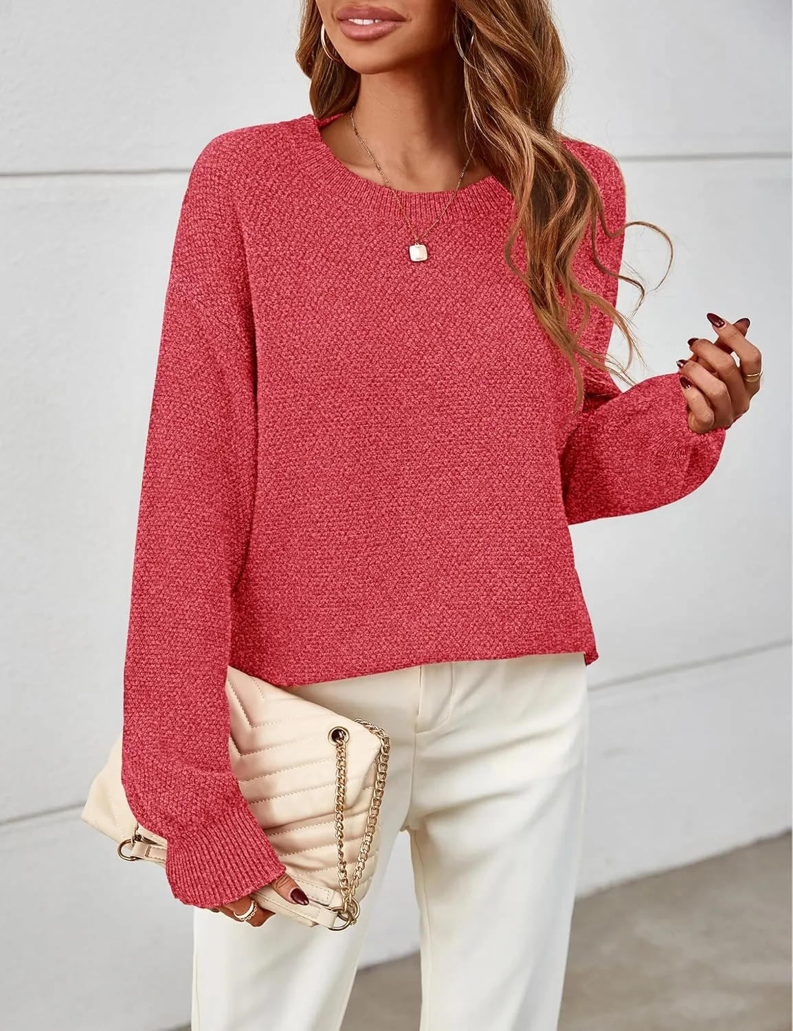 MEROKEETY Women's 2025 Fall Winter Oversized Pullover Sweater Trendy Crew Neck Long Sleeve Heathered Knit Jumper Tops