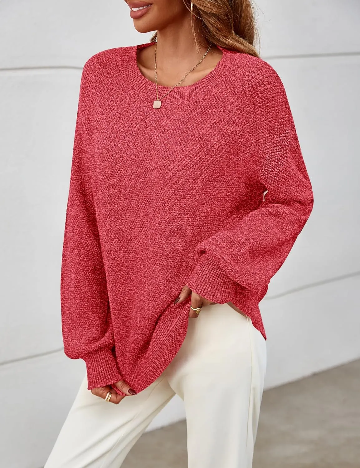 MEROKEETY Women's 2025 Fall Winter Oversized Pullover Sweater Trendy Crew Neck Long Sleeve Heathered Knit Jumper Tops