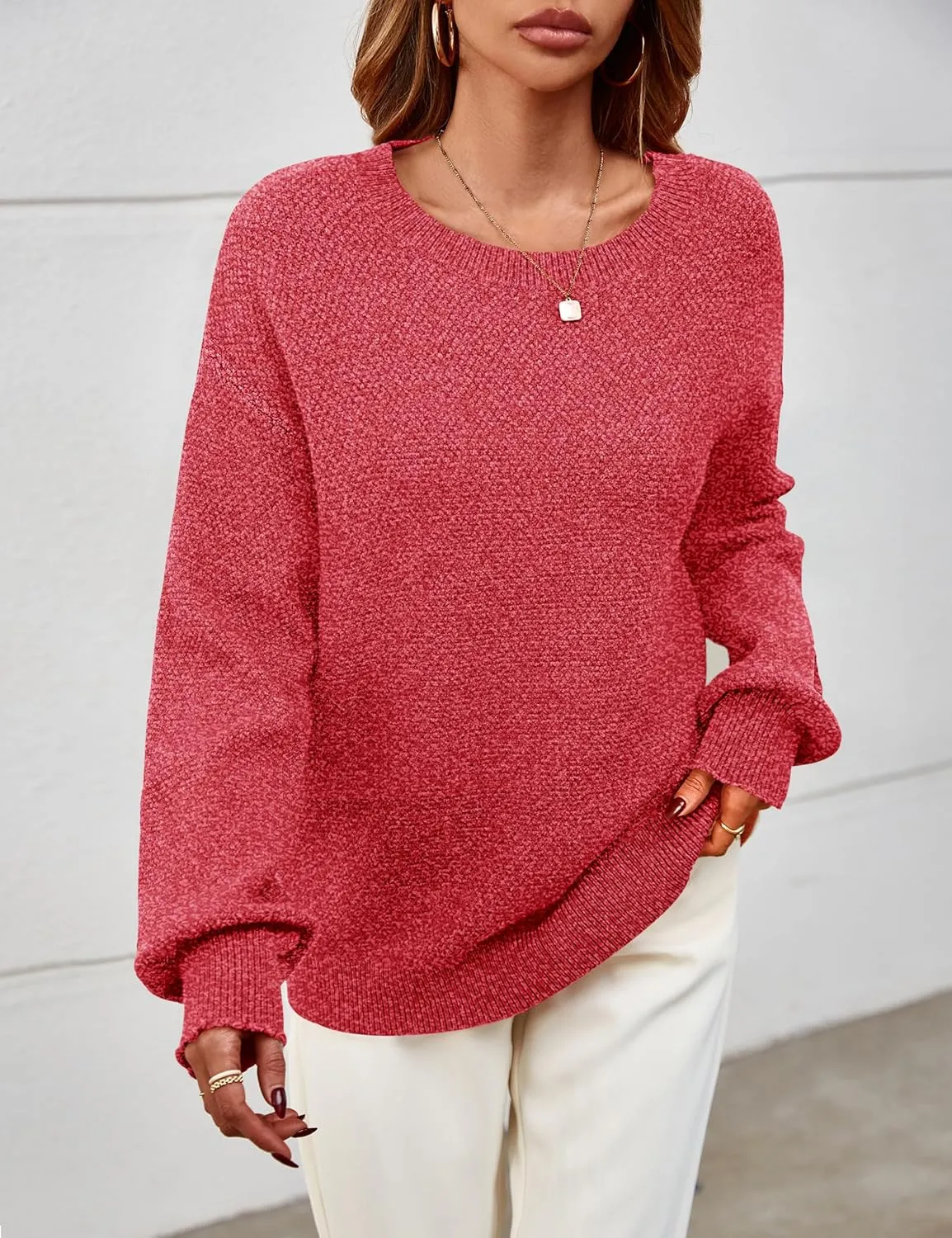 MEROKEETY Women's 2025 Fall Winter Oversized Pullover Sweater Trendy Crew Neck Long Sleeve Heathered Knit Jumper Tops