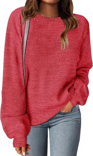 MEROKEETY Women's 2025 Fall Winter Oversized Pullover Sweater Trendy Crew Neck Long Sleeve Heathered Knit Jumper Tops