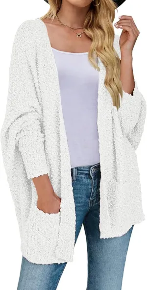 MEROKEETY Women's 2025 Winter Fuzzy Popcorn Batwing Sleeve Cardigan Knit Oversized Sherpa Sweater Coat
