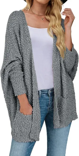 MEROKEETY Women's 2025 Winter Fuzzy Popcorn Batwing Sleeve Cardigan Knit Oversized Sherpa Sweater Coat