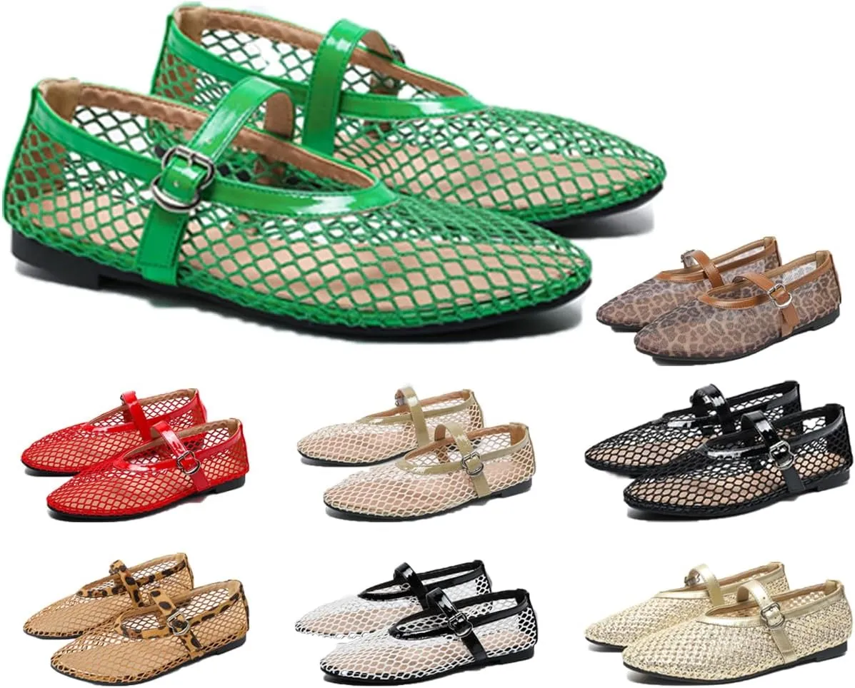 Mesh Ballet Flats for Women Buckle Strap Round Toe Wide Width Mesh Flats Shoes Casual Office Daily Dress Ballerina