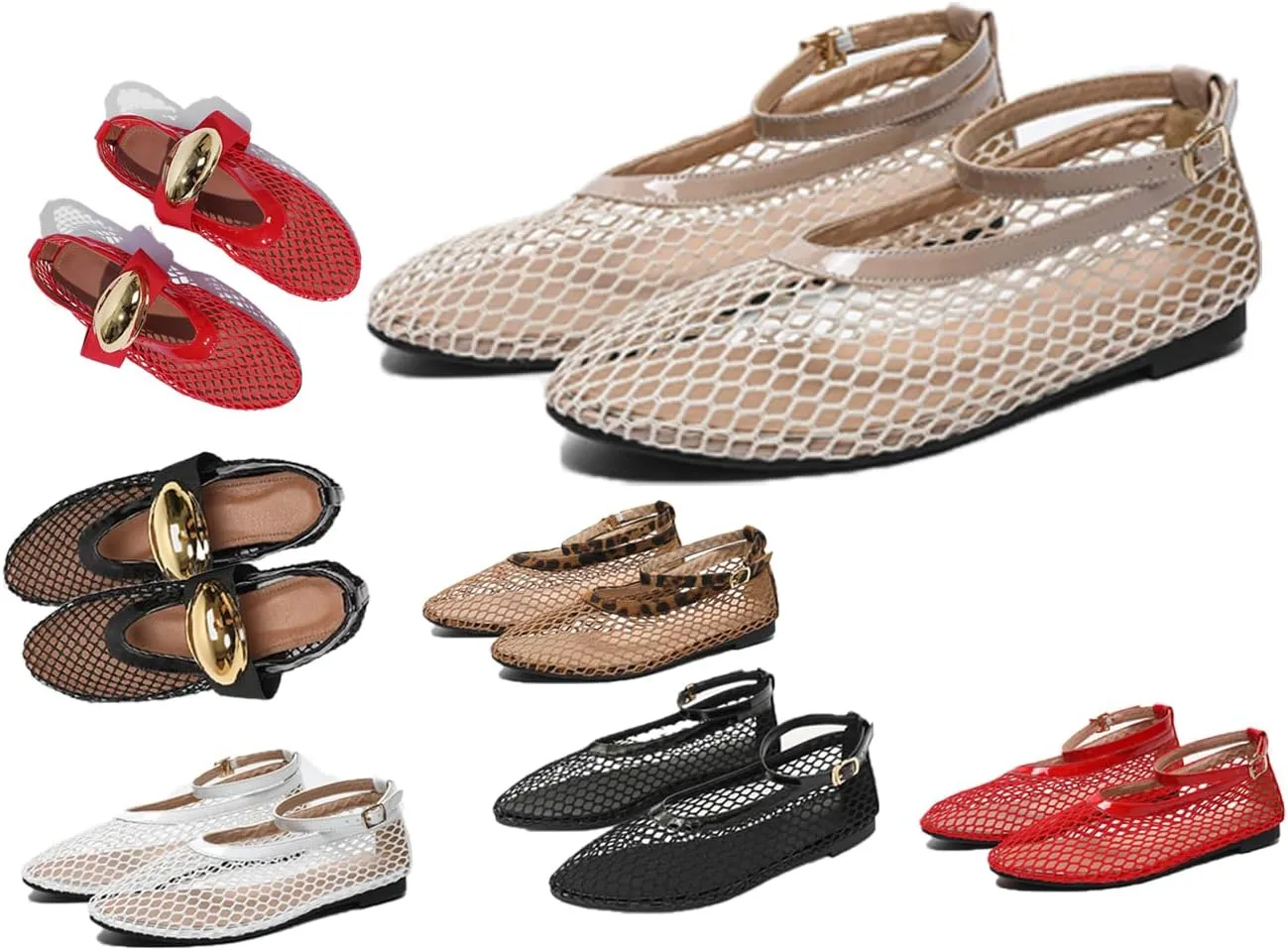 Mesh Ballet Flats for Women Buckle Strap Round Toe Wide Width Mesh Flats Shoes Casual Office Daily Dress Ballerina