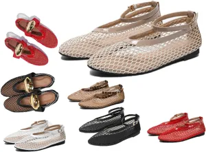 Mesh Ballet Flats for Women Buckle Strap Round Toe Wide Width Mesh Flats Shoes Casual Office Daily Dress Ballerina