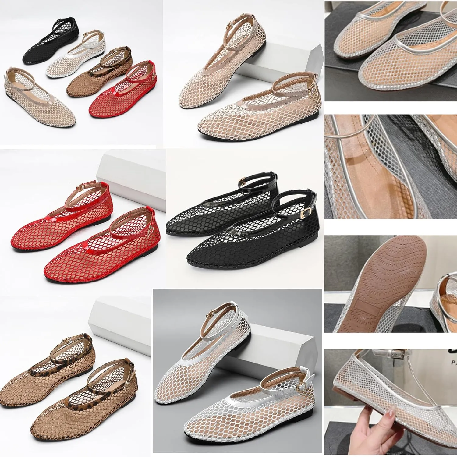 Mesh Ballet Flats for Women Buckle Strap Round Toe Wide Width Mesh Flats Shoes Casual Office Daily Dress Ballerina