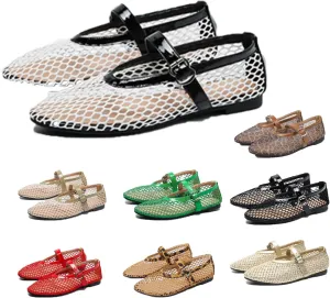 Mesh Ballet Flats for Women Buckle Strap Round Toe Wide Width Mesh Flats Shoes Casual Office Daily Dress Ballerina
