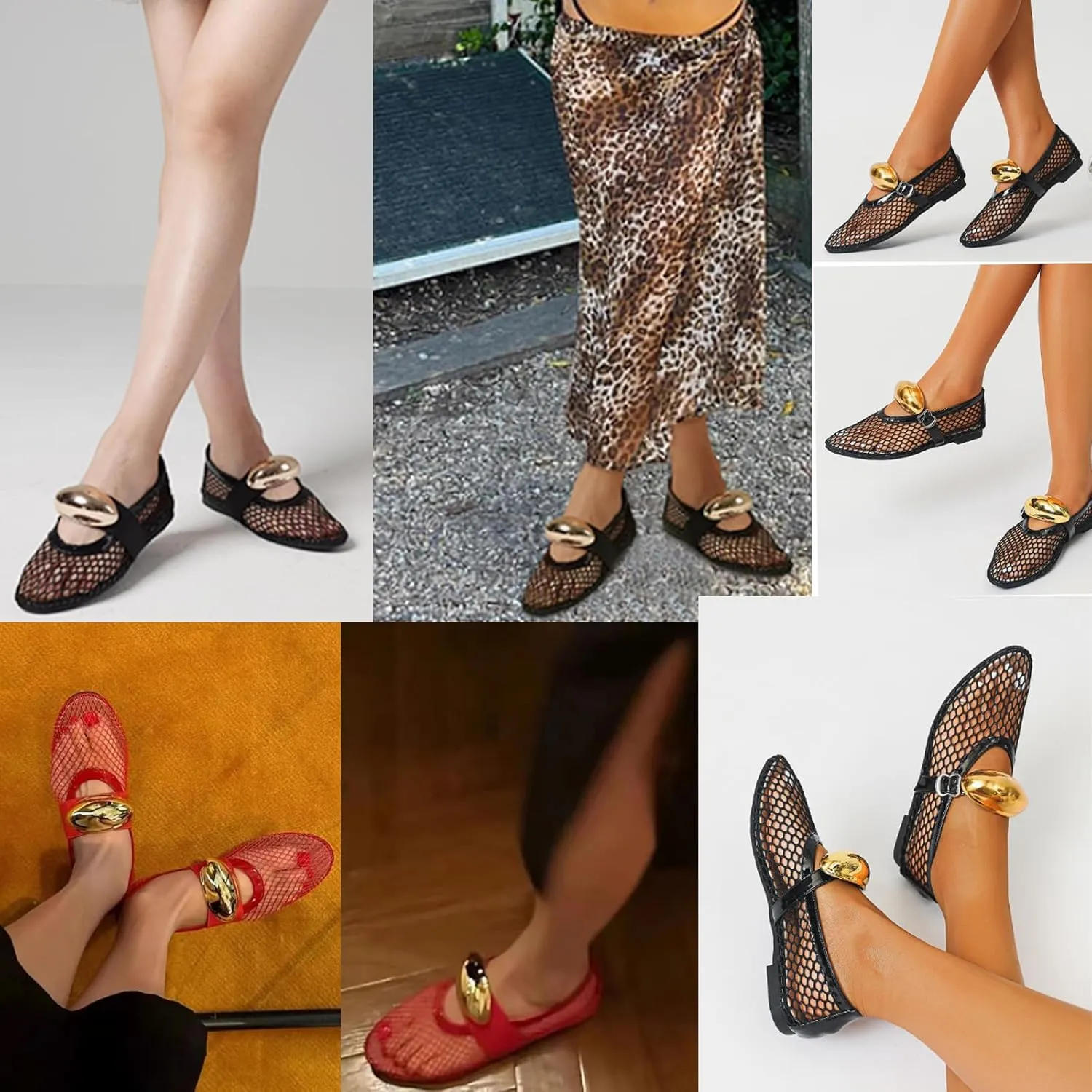Mesh Ballet Flats for Women Buckle Strap Round Toe Wide Width Mesh Flats Shoes Casual Office Daily Dress Ballerina