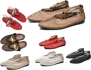 Mesh Ballet Flats for Women Buckle Strap Round Toe Wide Width Mesh Flats Shoes Casual Office Daily Dress Ballerina