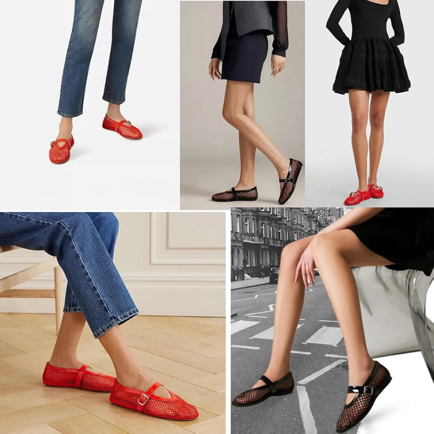 Mesh Ballet Flats for Women Buckle Strap Round Toe Wide Width Mesh Flats Shoes Casual Office Daily Dress Ballerina