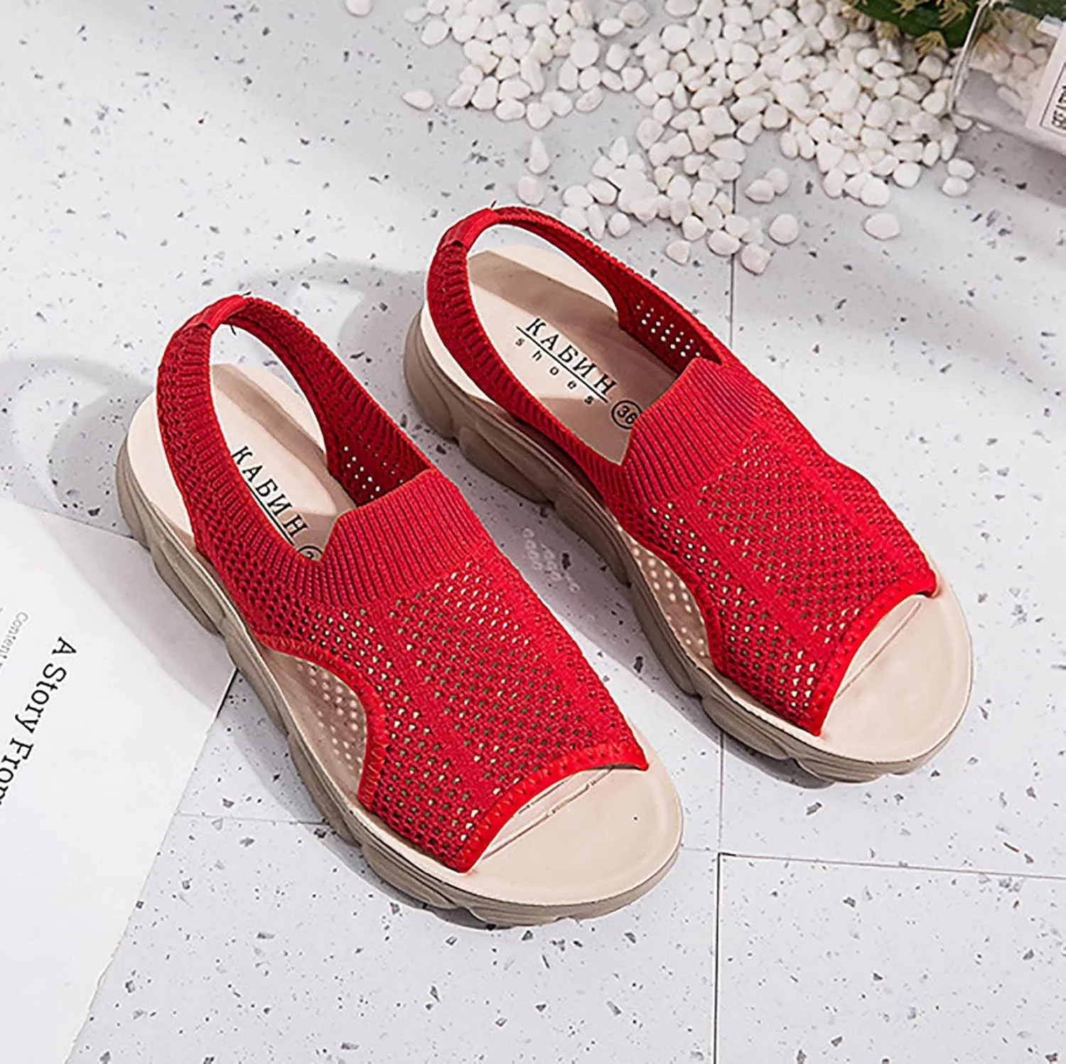 Mesh Breathable Sandals for Women Summer Casual Fish Mouth Open Toe Slip on Wedge Platform Sandals Comfortable Ladies Outdoor Beach Shoes Sandalias