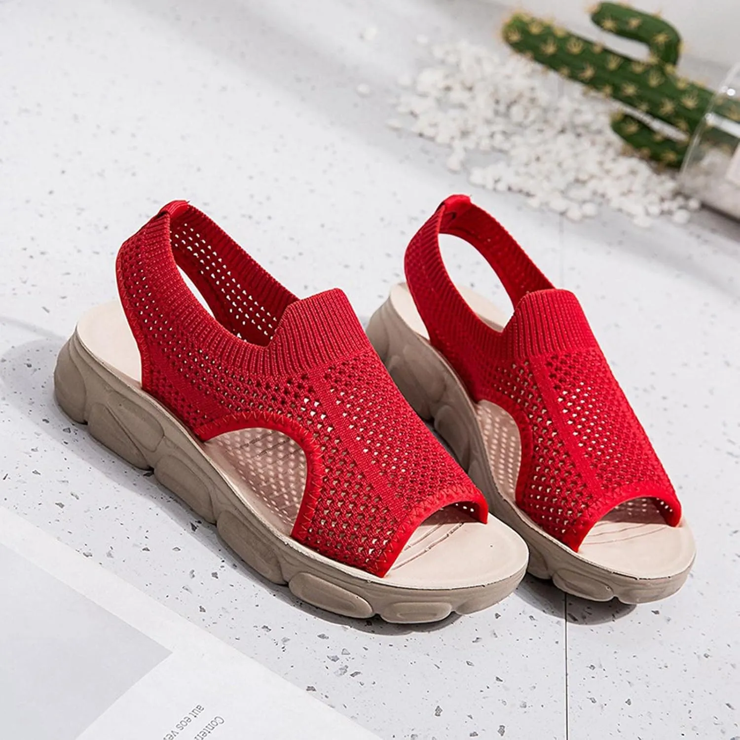 Mesh Breathable Sandals for Women Summer Casual Fish Mouth Open Toe Slip on Wedge Platform Sandals Comfortable Ladies Outdoor Beach Shoes Sandalias