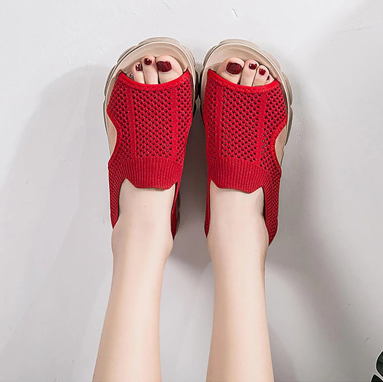 Mesh Breathable Sandals for Women Summer Casual Fish Mouth Open Toe Slip on Wedge Platform Sandals Comfortable Ladies Outdoor Beach Shoes Sandalias