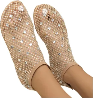 Mesh Flats for Women Ultra Comfortable Shiny Gem Mesh Flats Mesh Ballet Flats for Women