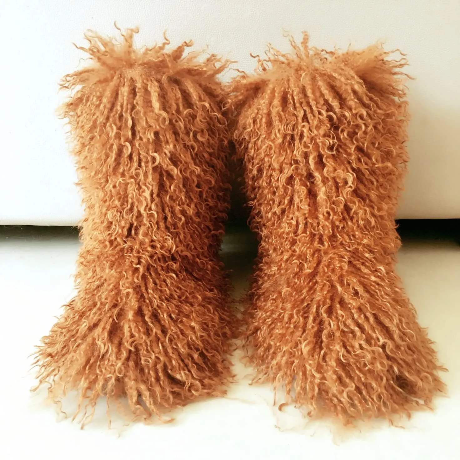 MH Bailment Women's Faux Curly Fur Boots Fuzzy Fluffy Furry Mid-Calf Snow Boots Round Toe Suede Winter Warm Flat Boots Multicolor