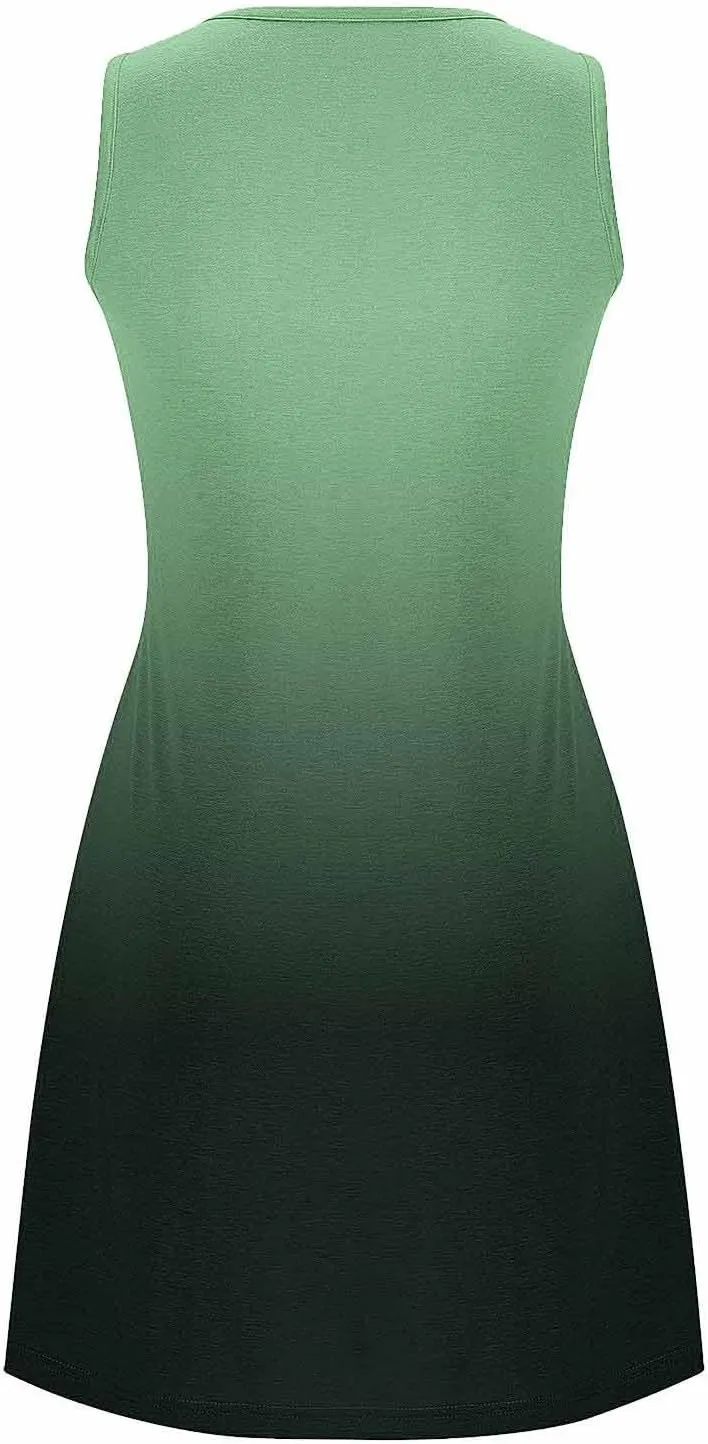 Midi Dresses for Women Summer Crew Neck Sleeveless Striped Sun Dresses Casual Soft Lounge Dress with Pockets
