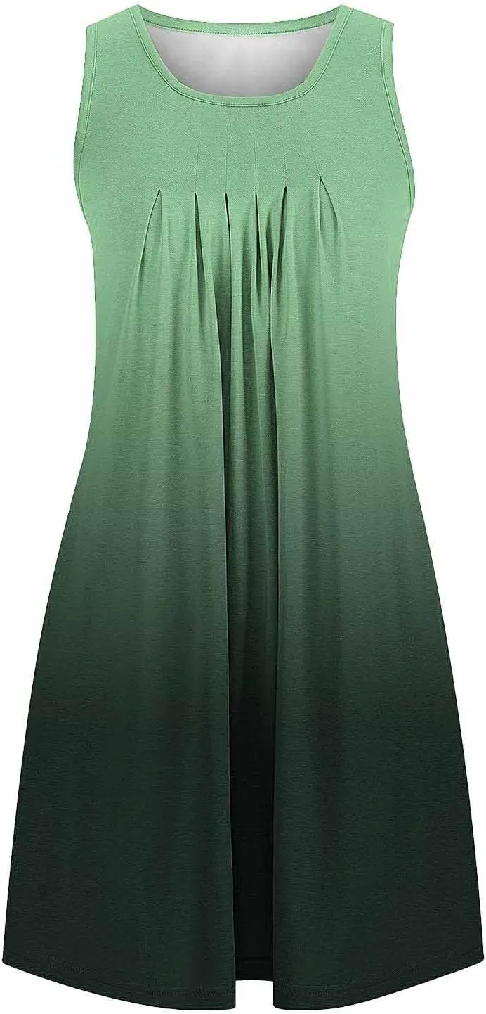 Midi Dresses for Women Summer Crew Neck Sleeveless Striped Sun Dresses Casual Soft Lounge Dress with Pockets