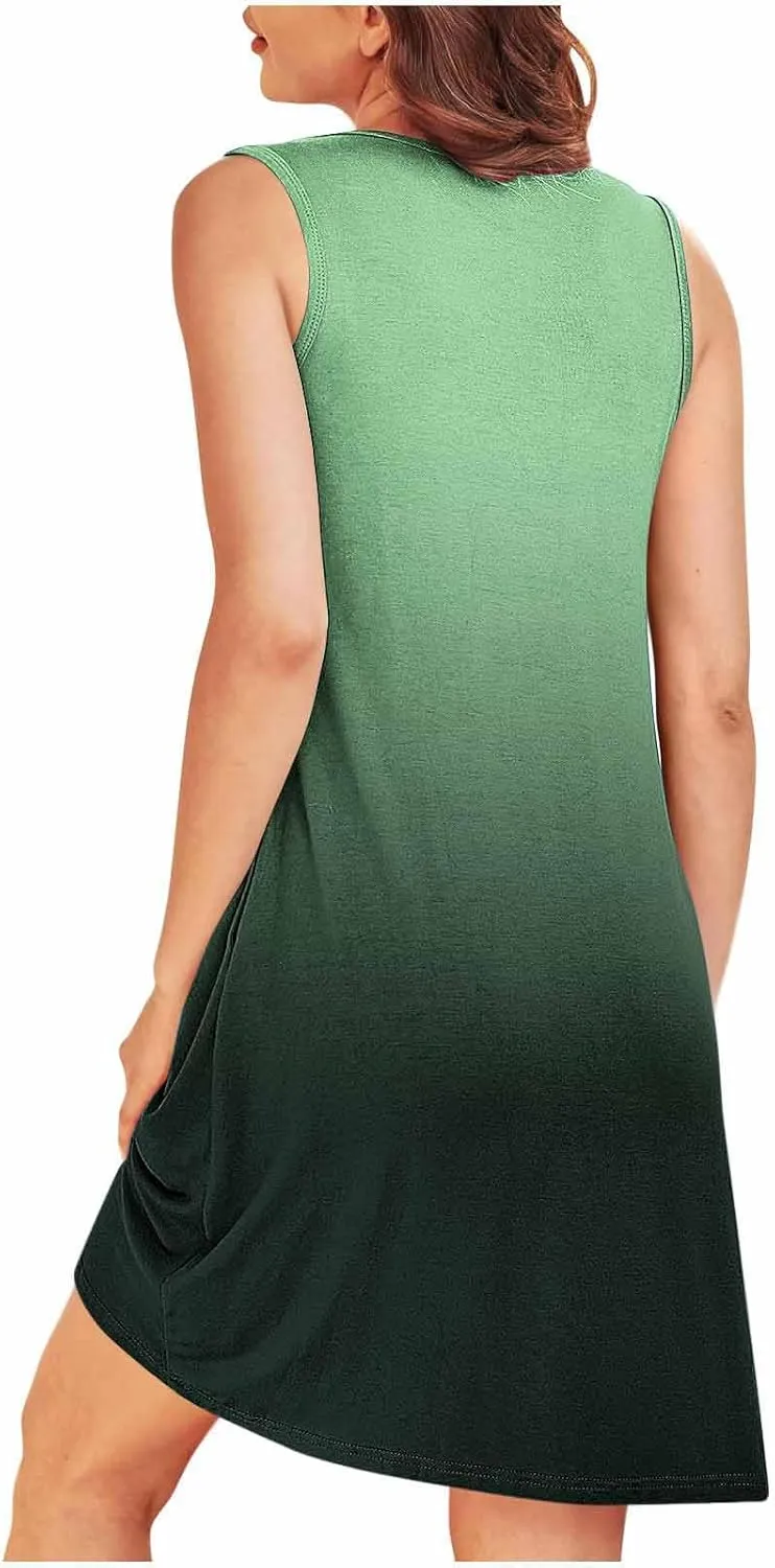Midi Dresses for Women Summer Crew Neck Sleeveless Striped Sun Dresses Casual Soft Lounge Dress with Pockets