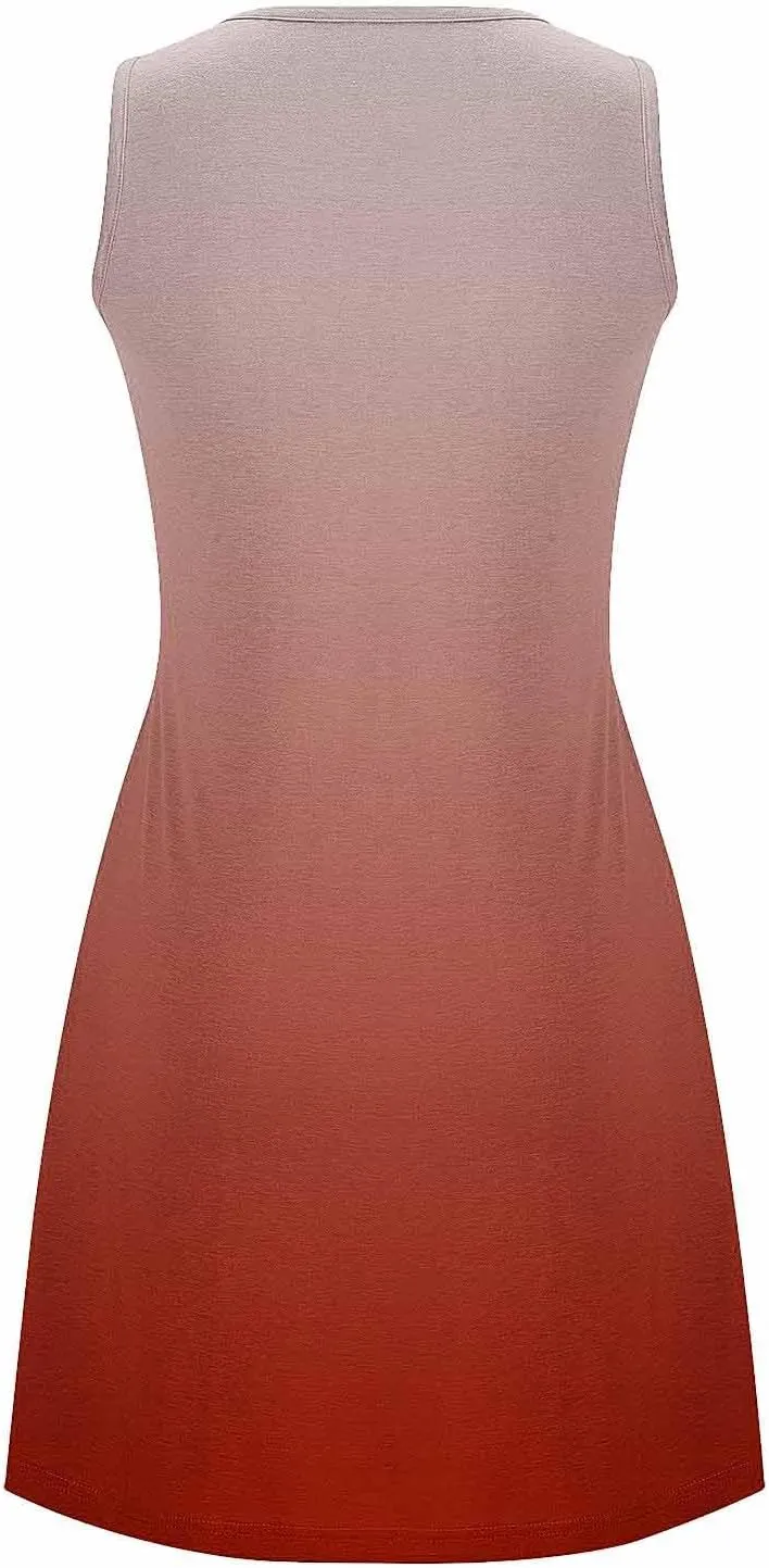 Midi Dresses for Women Summer Crew Neck Sleeveless Striped Sun Dresses Casual Soft Lounge Dress with Pockets