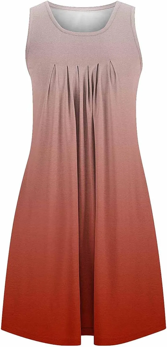 Midi Dresses for Women Summer Crew Neck Sleeveless Striped Sun Dresses Casual Soft Lounge Dress with Pockets