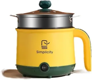 Mini Electric Cooker with Steamer, 1.8L Non-Stick Hot Pot, Portable Ramen Cooker, Small Cooking Pot with Dual Power Control for Dorm, Office, Travel