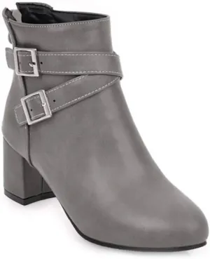 MIOKE Women's Round Toe Dressy Ankle Boots Trendy Buckle Zipper Chunky Mid Heel Chelsea Dressy Short Booties
