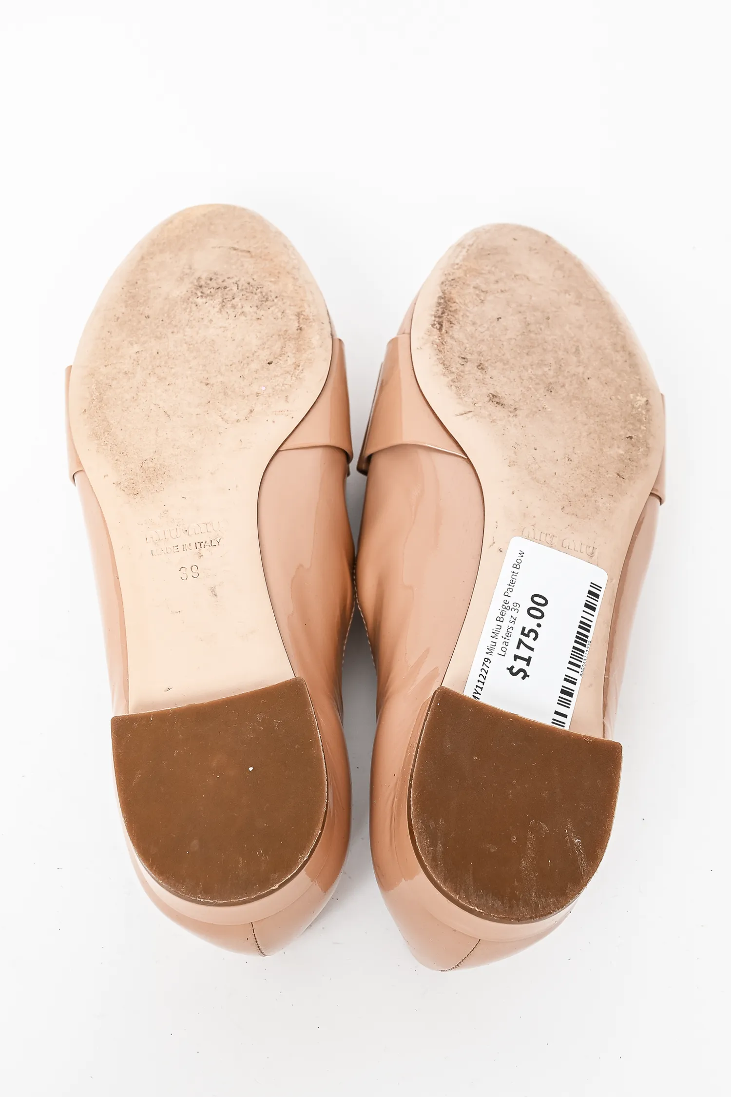 Miu Miu Beige Patent Bow Loafers Size 39