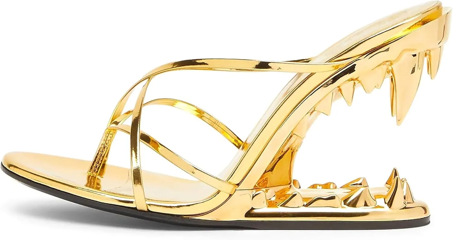 Morso Sandals Metallic Tiger Teeth Heel Sandals Shark Teeth Backless Heels