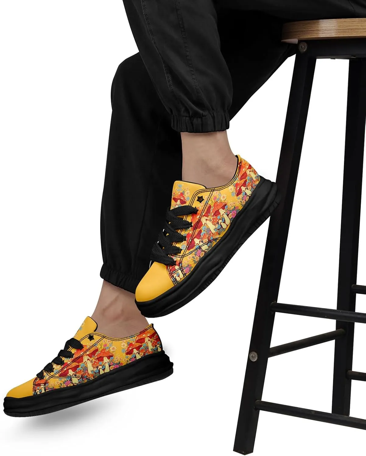 Mushroom Floral Canvas Sneakers for Women's Men's Low-Top Trendy Lace-Up Walking Casual Shoes Spring Summer Footwear