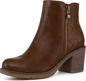 mysoft Women's Ankle Boots Low Chunky Stacked Heel Booties With Side Zipper